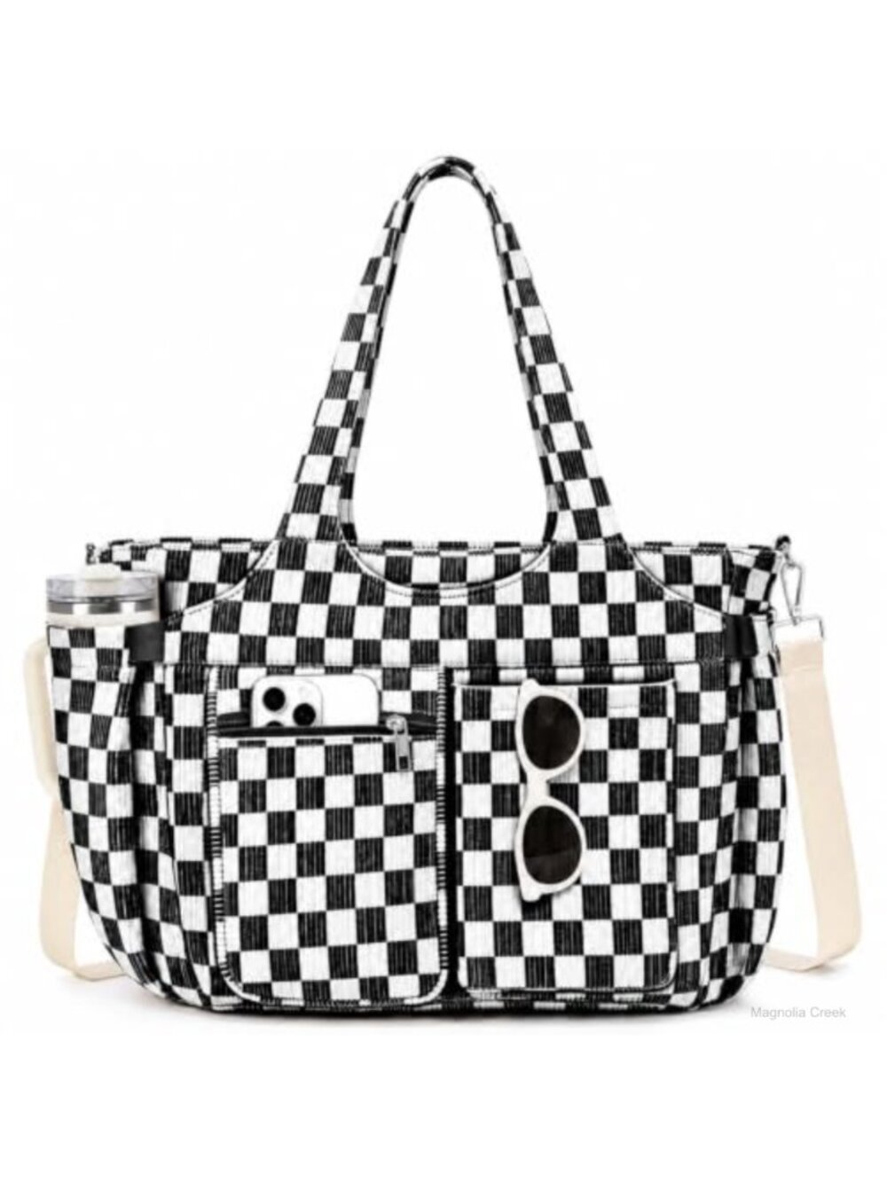 Corduroy Laptop Tote Bag with Tumbler Holder Fits 15.6"